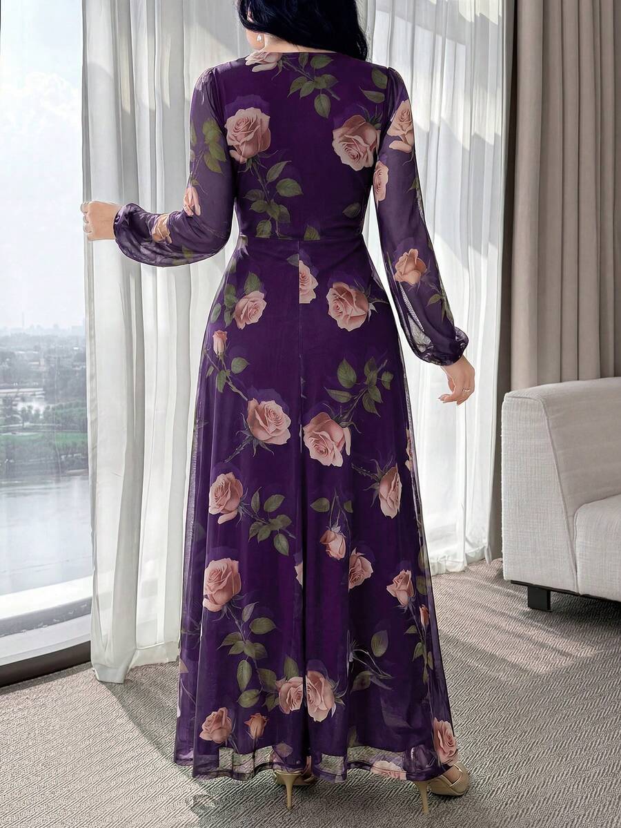 SHEIN Feyla فستان أرجواني أنيق بخصر مشدود وجذاب
