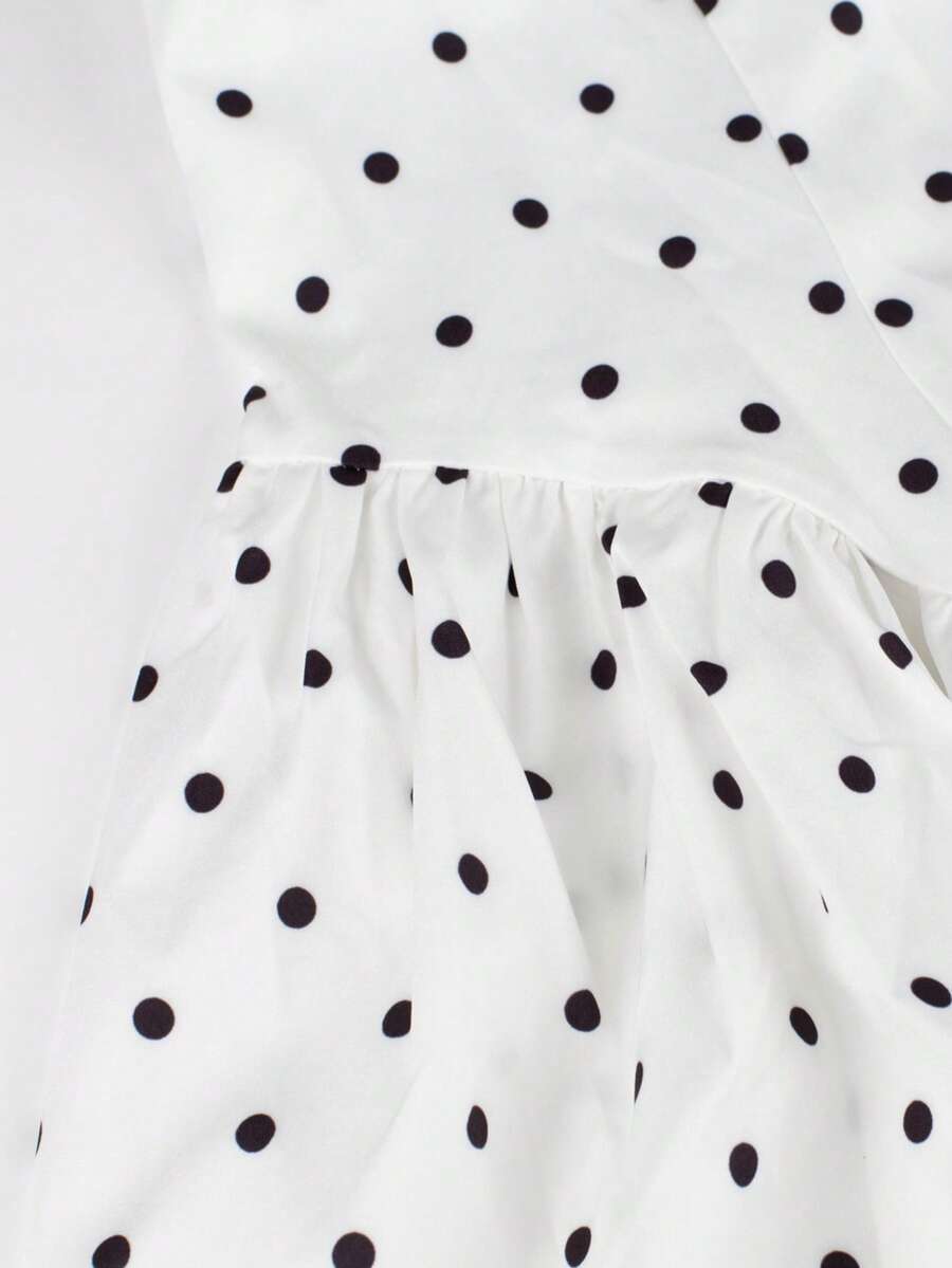 SHEIN فستان كاجوال أبيض فضفاض مطبوع بتصميم رقعي خفيف