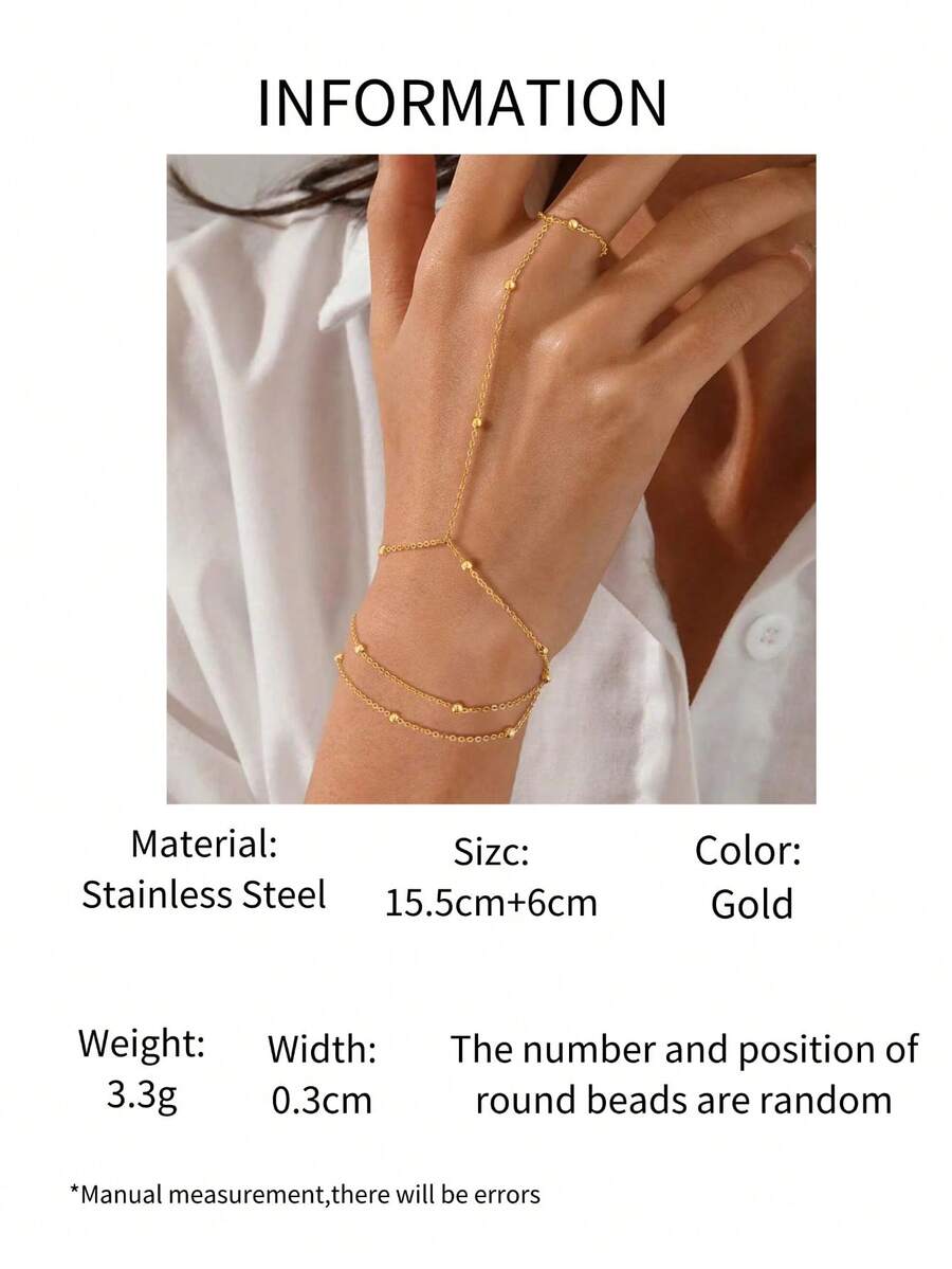 SHEIN سوار أصبع من الستانلس ستيل بسلسلة خرز اللؤلؤ الأنيق