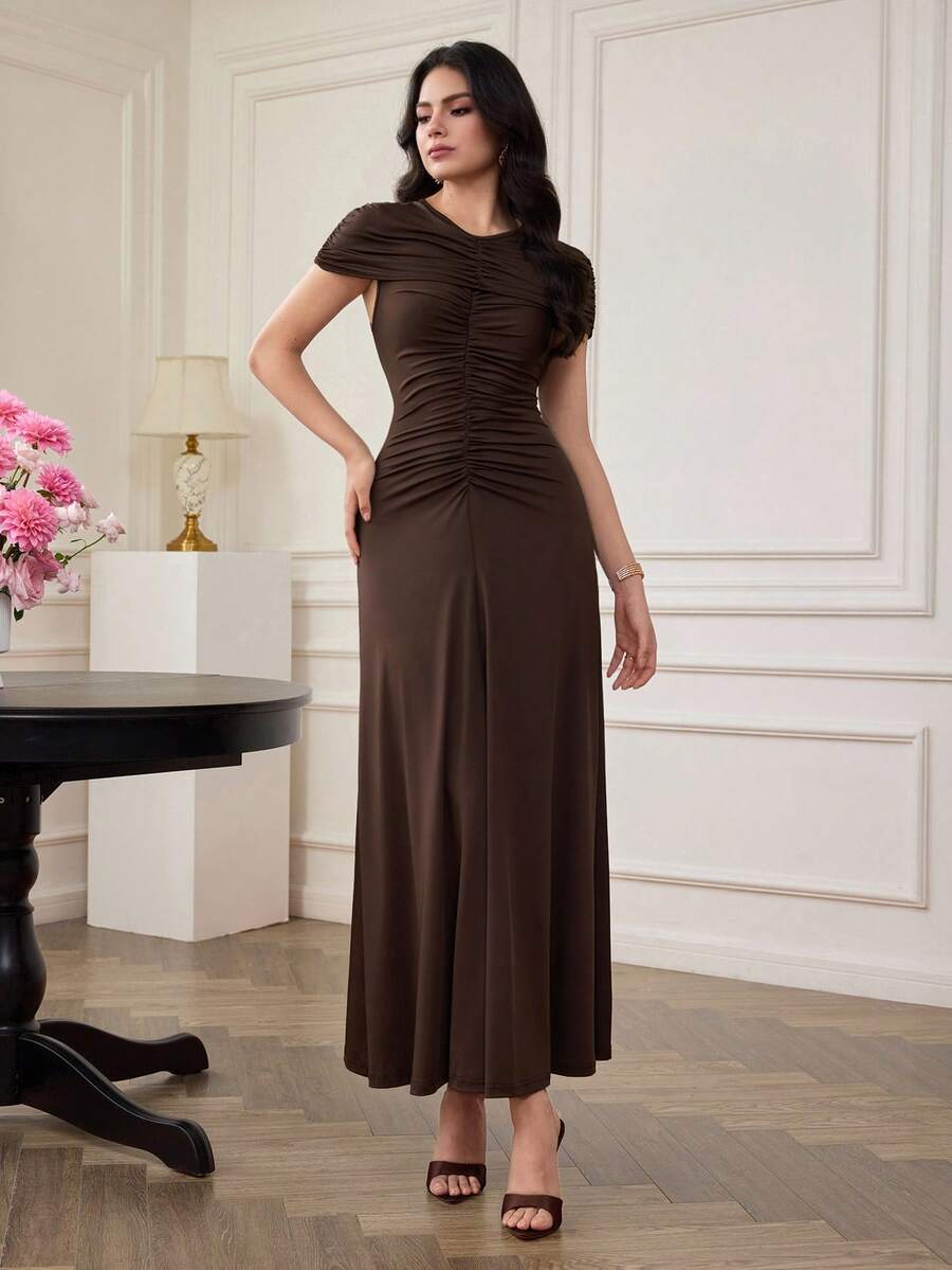 SHEIN Modelyn فستان أنيق بخصر مطوي وقصة مخصرة