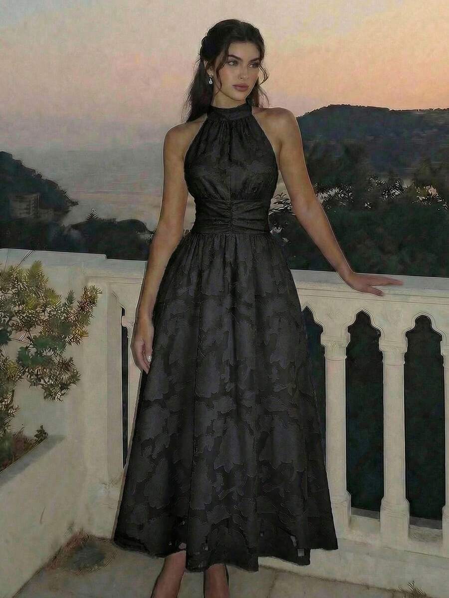 SHEIN MOD فستان أسود أنيق بدون أكمام بنسيج محبوك