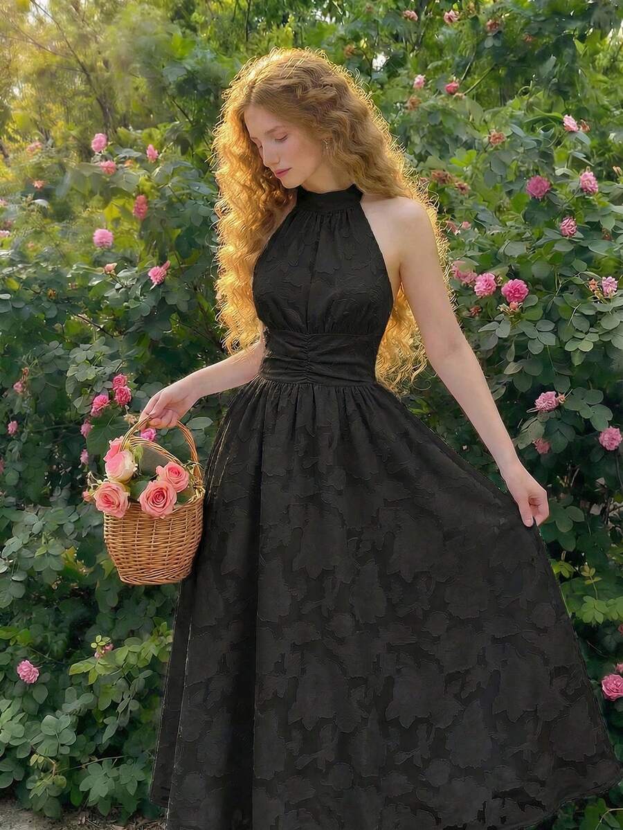 SHEIN MOD فستان أسود أنيق بدون أكمام بنسيج محبوك