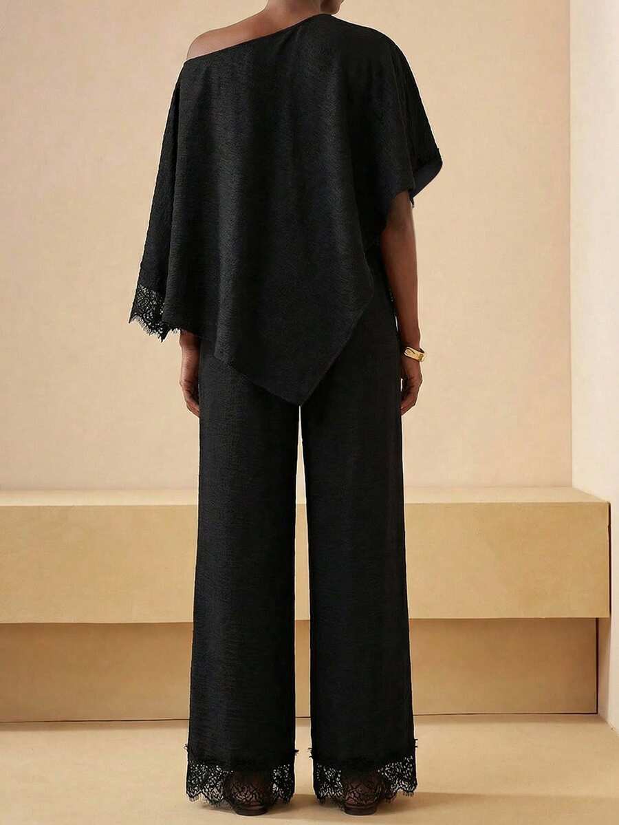 SHEIN كيب نسائي فضفاض بأكمام خفاش وتفاصيل دانتيل