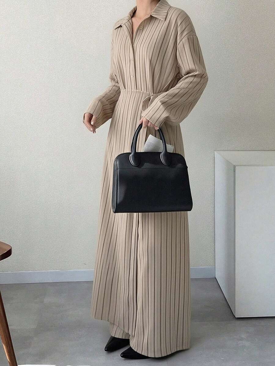 SHEIN فستان طويل مخطط بتصميم ربطة الخصر