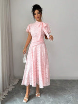 SHEIN Modelyn فستان وردي بخصر مربوط وتجاعيد