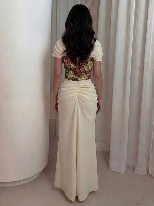 SHEIN Modelyn فستان محبوك جاكار مرقع بأكمام قصيرة بخصر مجمع