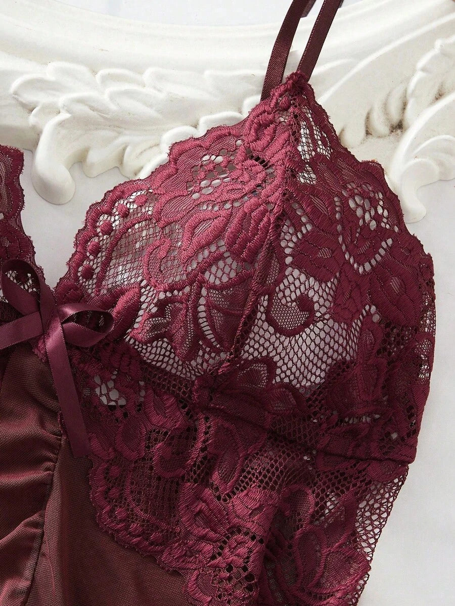 SHEIN V طقم ملابس داخلية قطعتين من الدانتيل والشبك بياقة