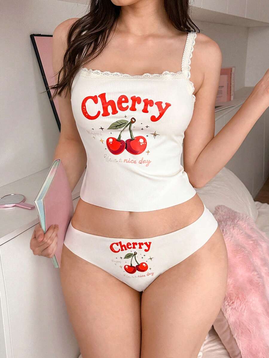 SHEIN PetitDoll طقم لانجري قطعتين مزين بالتطريز والتصميم المرقع