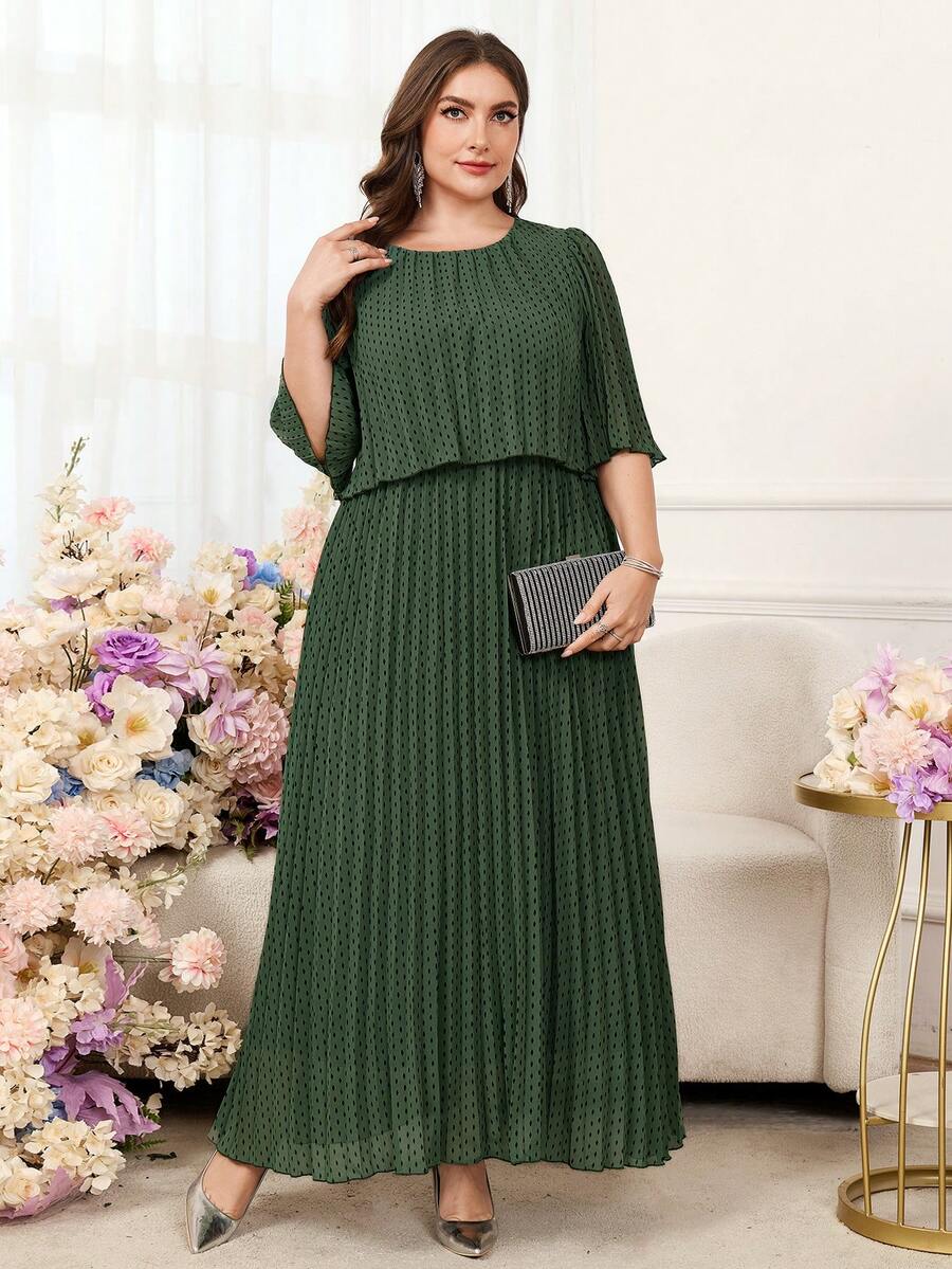 SHEIN Clasi فستان أخضر مطوي للمقاسات الكبيرة