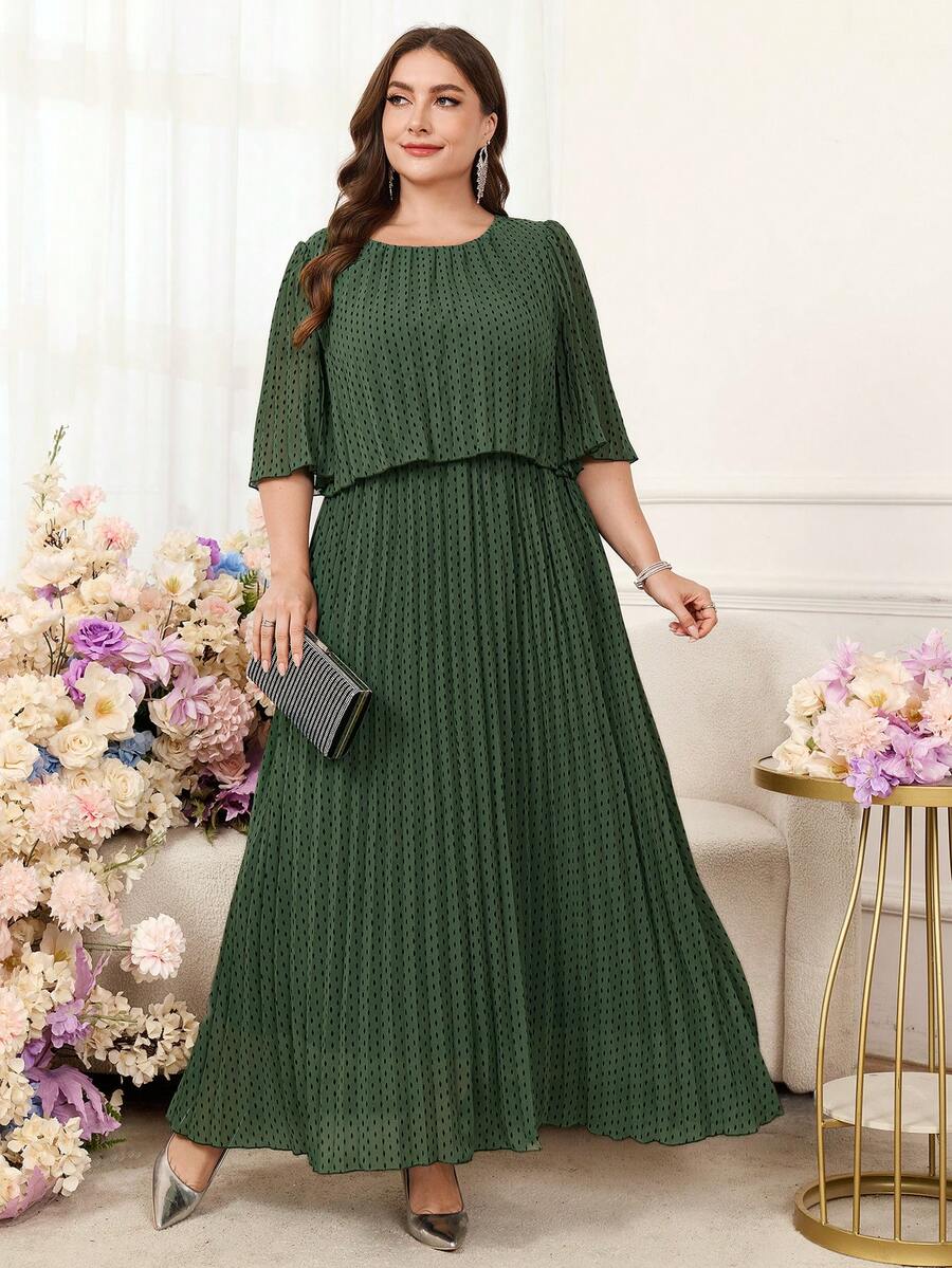 SHEIN Clasi فستان أخضر مطوي للمقاسات الكبيرة