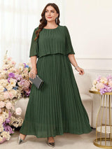 SHEIN Clasi فستان أخضر مطوي للمقاسات الكبيرة