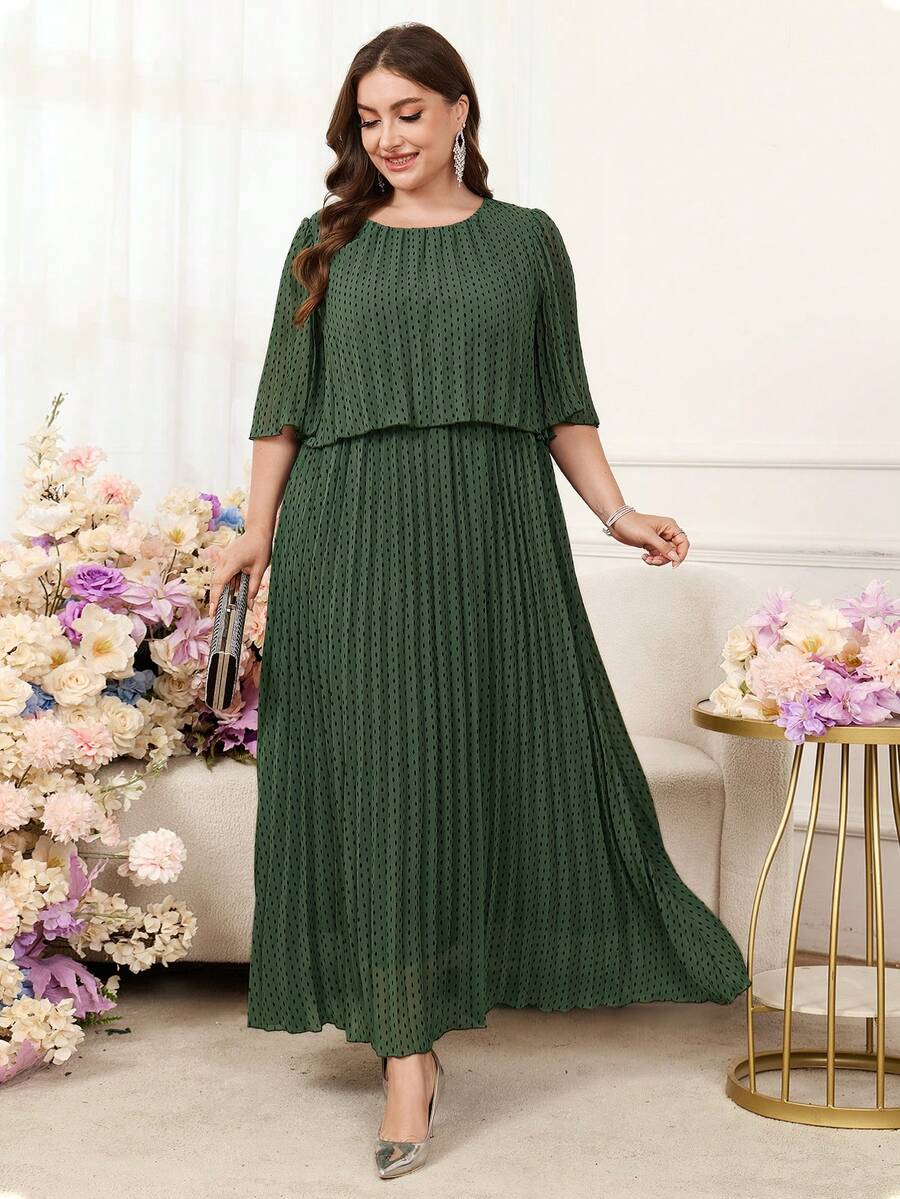 SHEIN Clasi فستان أخضر مطوي للمقاسات الكبيرة