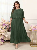 SHEIN Clasi فستان أخضر مطوي للمقاسات الكبيرة