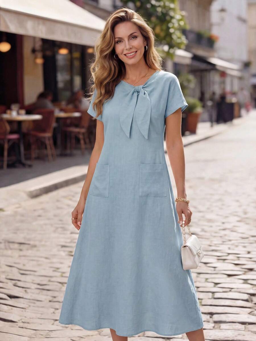 SHEIN Miaspire فستان كاجوال بربطة عنق طويلة
