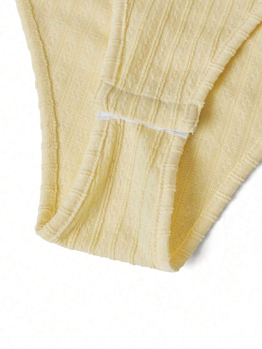 SHEIN Selianne بودي سوت صيفي أنيق أصفر بياقة هالتر منسدلة وحلقة صدر من