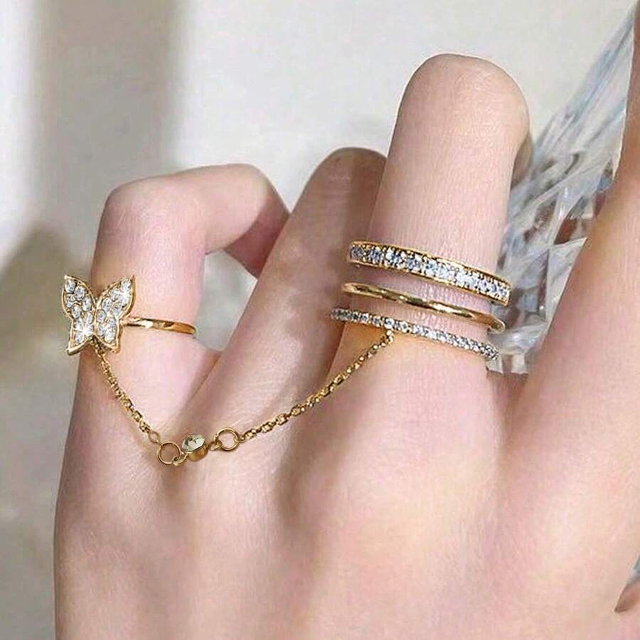 SHEIN خاتم بتصميم فراشة مرصع بالراينستون