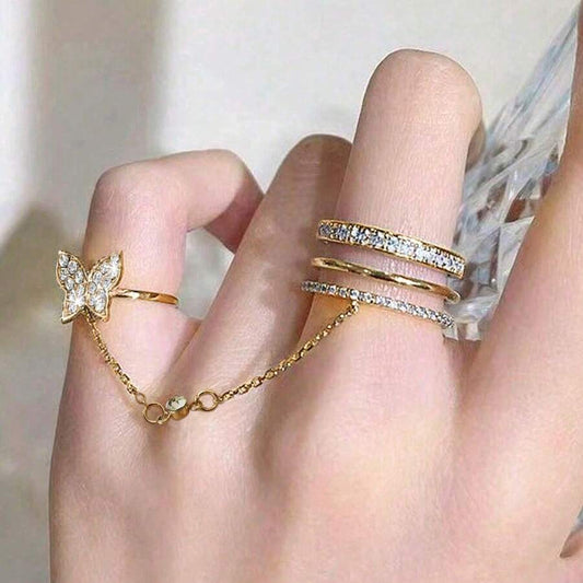 SHEIN خاتم بتصميم فراشة مرصع بالراينستون