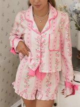 SHEIN SweetSlumber طقم بيجامة كارديجان بتصميم فراشة وطبعة زهور وأوراق