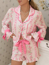 SHEIN SweetSlumber طقم بيجامة كارديجان بتصميم فراشة وطبعة زهور وأوراق