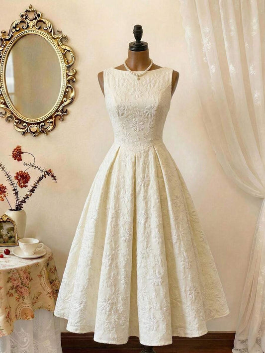 SHEIN Vintamour فستان كلاسيكي بياقة قارب ونقوش زهور من الجاكار