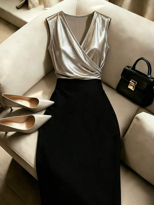 SHEIN Franclia فستان مزين بكشكشة بتصميم فرنسي