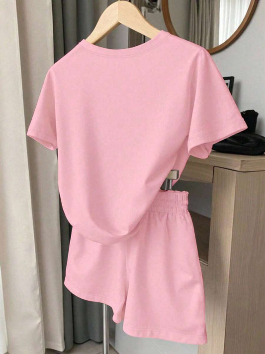 SHEIN Resyla طقم قطعتين تي شيرت وشورت بطبعة دب