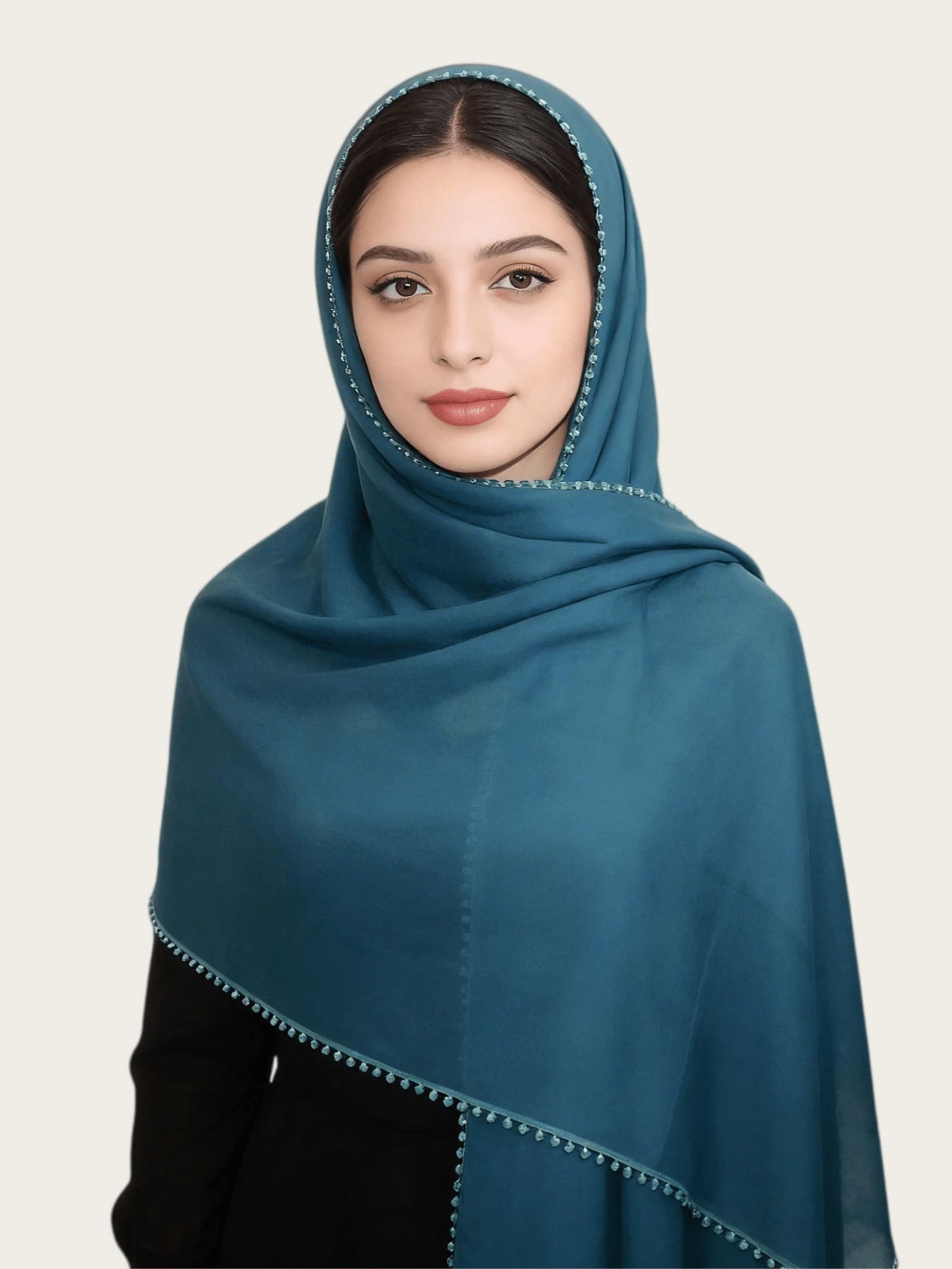 SHEIN وشاح حجاب ماليزي مستطيل بحواف زهرية دقيقة