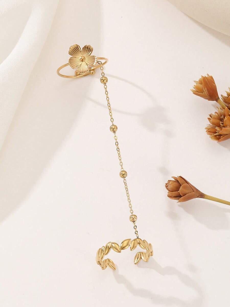 SHEIN خاتم مطلي بالذهب ستانلس ستيل قابل للتعديل مقاوم للماء