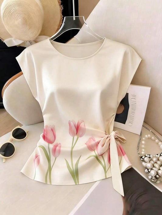 SHEIN Franclia قميص ساتان بطبعة زهور للنساء