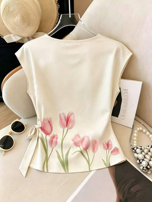 SHEIN Franclia قميص ساتان بطبعة زهور للنساء