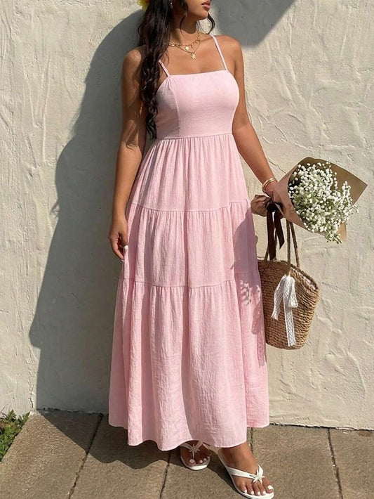 SHEIN Sunnyshic فستان وردي مطوي بدون أكمام