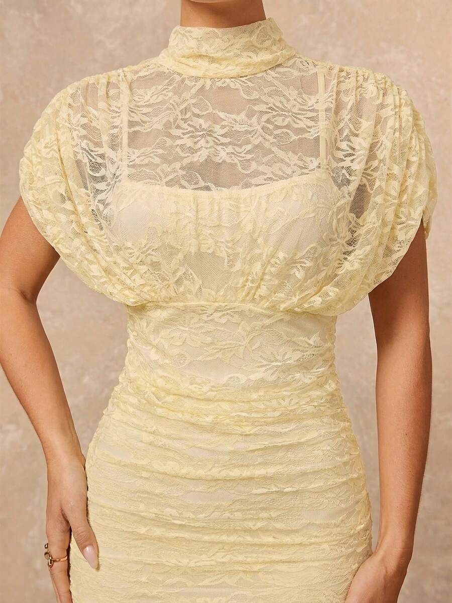 SHEIN Lumalex فستان من الدانتيل أنيق بلون اوزة صفراء