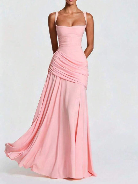 SHEIN فستان وردي بظهر مكشوف بتصميم مطوي أنيق