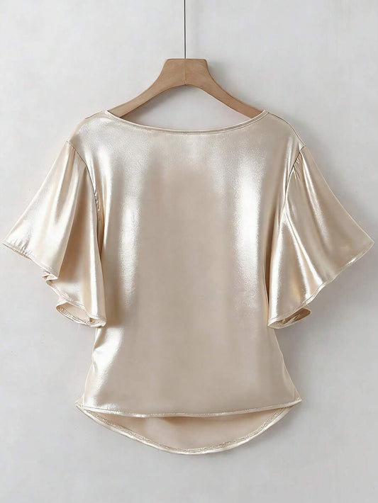 SHEIN Franclia بلوزة ساتان بأكمام قصيرة مكشكشة