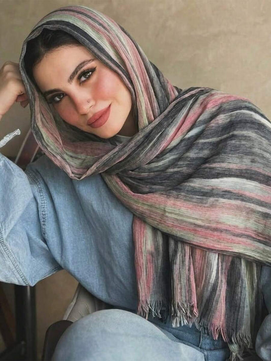 SHEIN وشاح رأس نسائي من الفيسكوز والمودال بطبعة خطوط قوسية