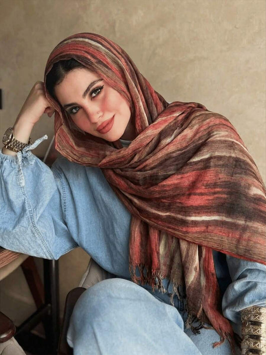 SHEIN وشاح رأس نسائي من الفيسكوز والمودال بطبعة خطوط قوسية