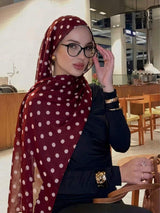 SHEIN حجاب نسائي كاجوال بلون أحمر بطبعة نقاط بيضاء
