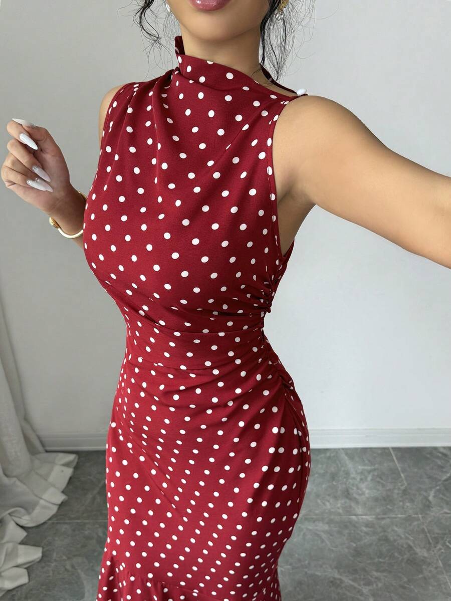 SHEIN Rafferiza فستان أحمر ضيق بخصر مشدود بنقشة نقاط