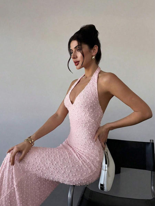 SHEIN Firerie فستان ماكسي ضيق بلون وردي فاتح بدون أكمام