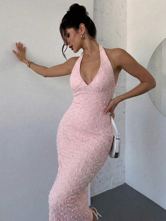 SHEIN Firerie فستان ماكسي ضيق بلون وردي فاتح بدون أكمام