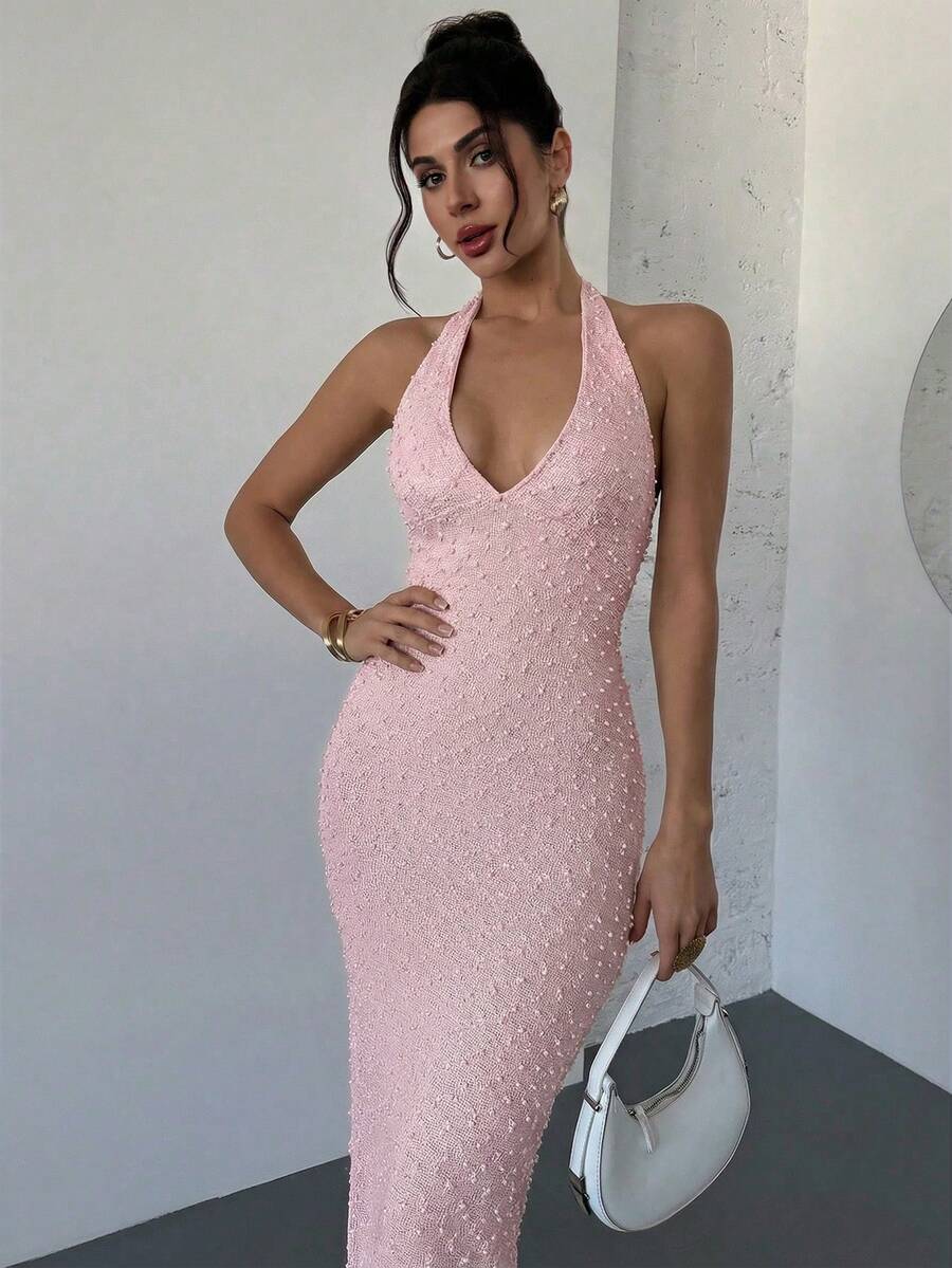 SHEIN Firerie فستان ماكسي ضيق بلون وردي فاتح بدون أكمام