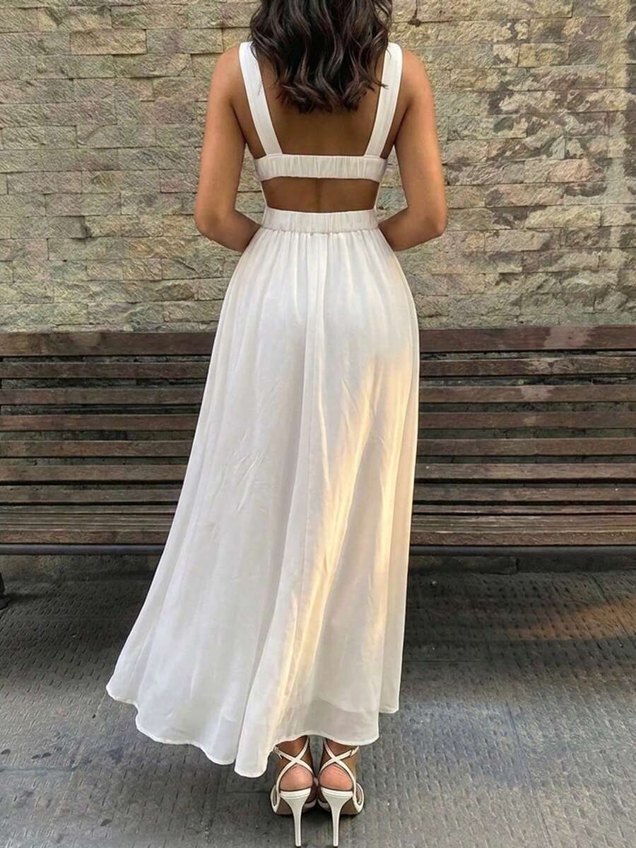 SHEIN PERIROSE فستان أبيض شيفون أنيق بخصر متقاطع