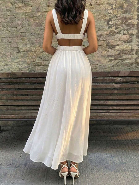 SHEIN PERIROSE فستان أبيض شيفون أنيق بخصر متقاطع
