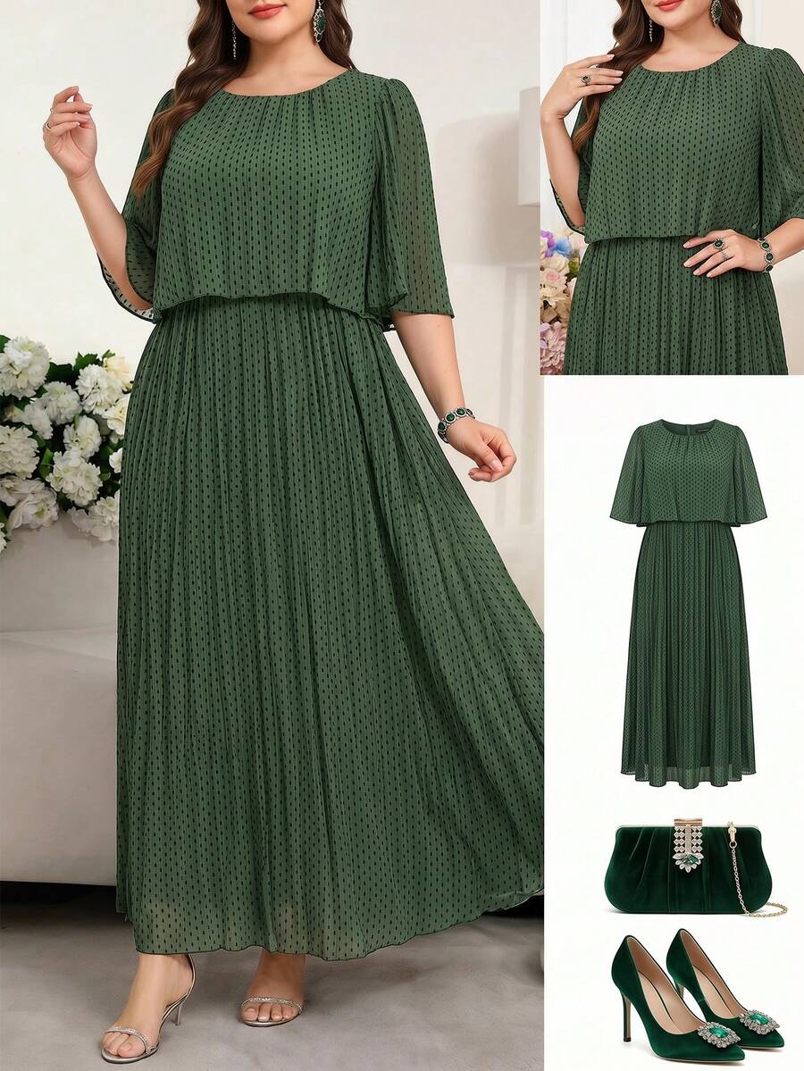 SHEIN Clasi فستان أخضر مطوي للمقاسات الكبيرة