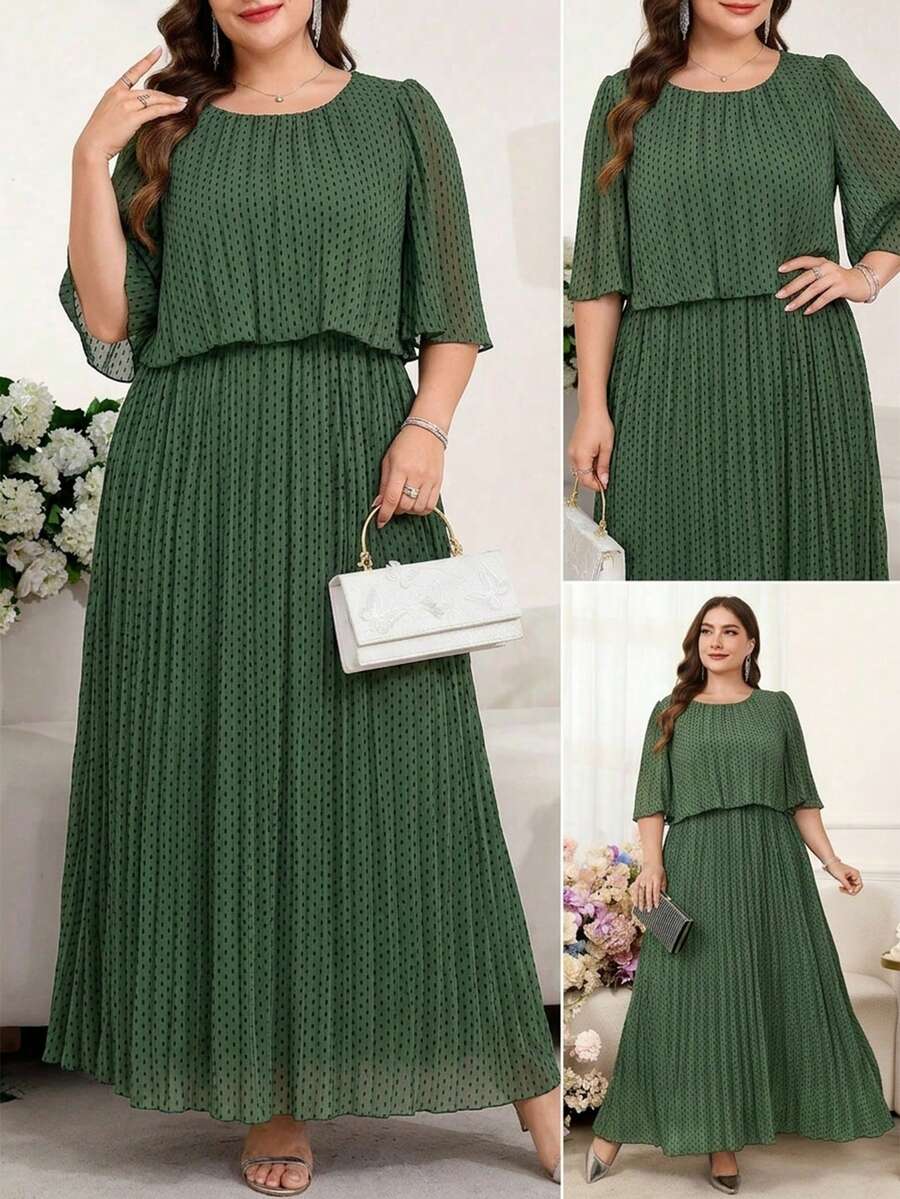 SHEIN Clasi فستان أخضر مطوي للمقاسات الكبيرة