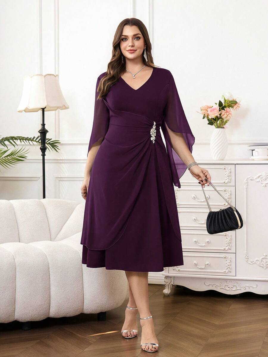 SHEIN Reflora فستان سادة للمقاسات الكبيرة بلون أرجواني