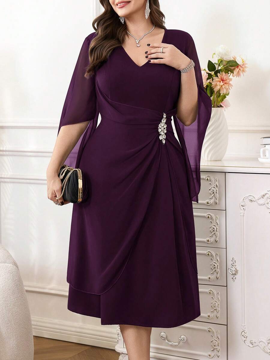 SHEIN Reflora فستان سادة للمقاسات الكبيرة بلون أرجواني