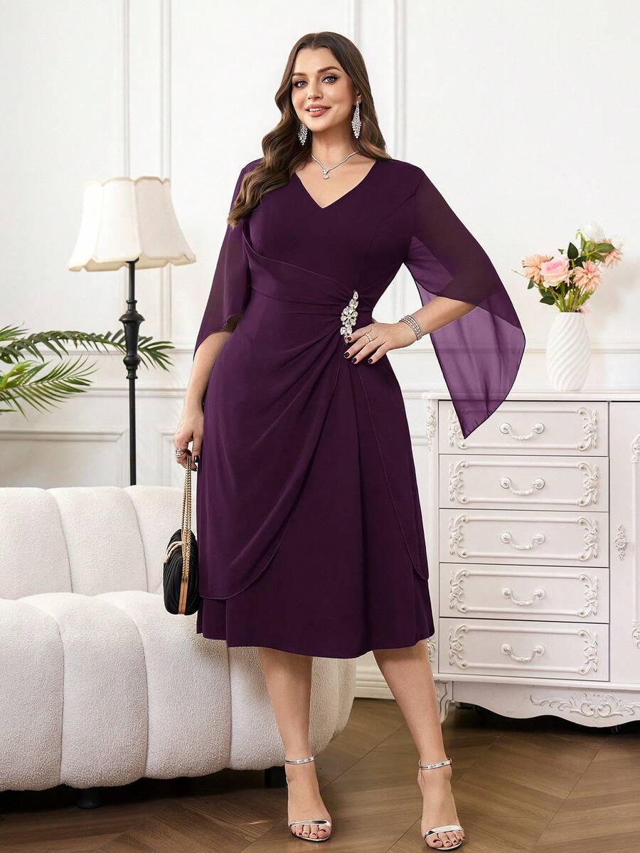 SHEIN Reflora فستان سادة للمقاسات الكبيرة بلون أرجواني