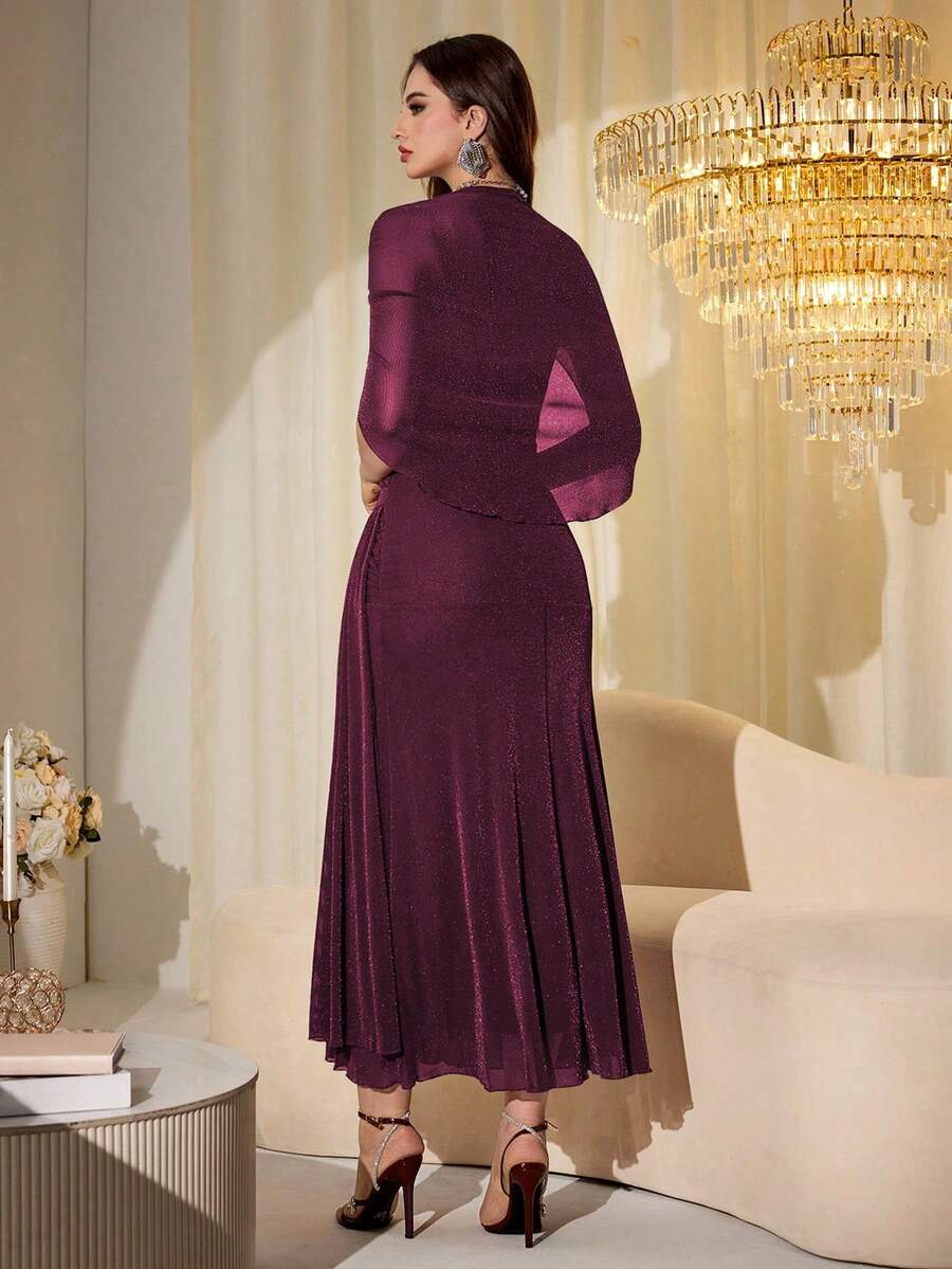 SHEIN Modelyn فستان طويل بأكمام شالية شفافة لامعة