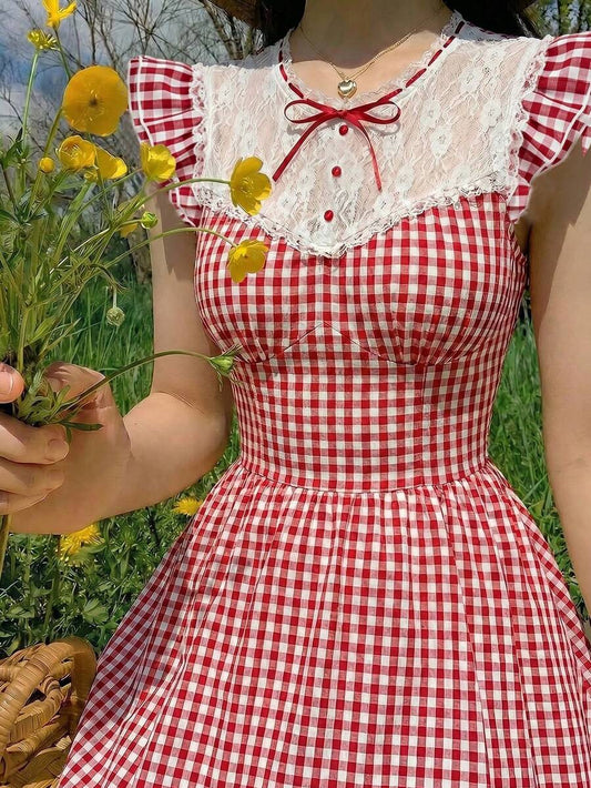 SHEIN MOD فستان بياقة من الدانتيل وأكمام كتف مربعة